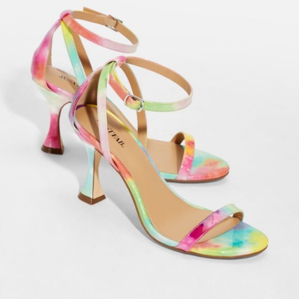 Martini Me Flared Heel Rainbow Tie-dye Sandal Size 9